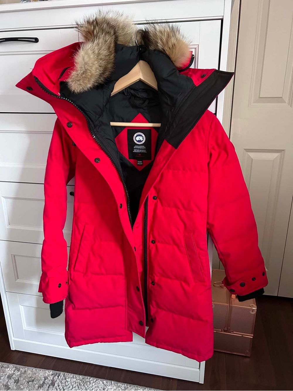 Canada Goose Bright Red Women's Insulated Parka with Fur-Trim Hood